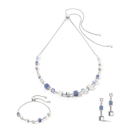 Collier femme coeur de lion geocube precious &amp; slider closure argent bleu acier inoxydable – colliers femme