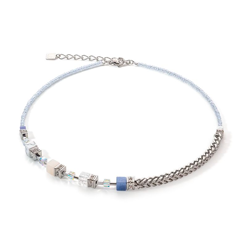 Collier femme coeur de lion geocube precious fusion chunky chain bleu clair acier inoxydable - colliers-femme - edora