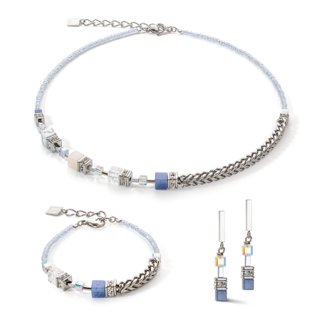 Collier femme coeur de lion geocube precious fusion chunky chain bleu clair acier inoxydable – colliers femme