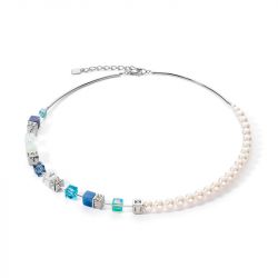 Collier femme coeur de lion geocube precious fusion pearls aqua bleu acier inoxydable - colliers-femme - edora - 0