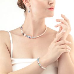 Collier femme coeur de lion geocube precious fusion pearls aqua bleu acier inoxydable - colliers-femme - edora - 1