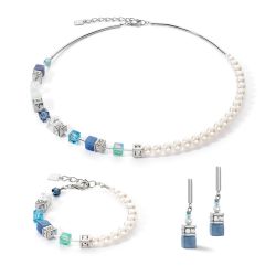 Collier femme coeur de lion geocube precious fusion pearls aqua bleu acier inoxydable - colliers-femme - edora - 2