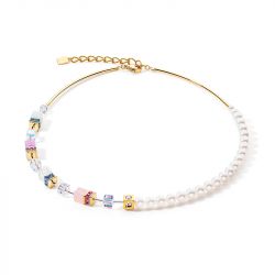 Collier femme coeur de lion geocube precious fusion pearls multicolore pastel acier inoxydable - colliers-femme - edora - 0