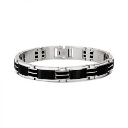 Bracelet homme magnum rochet acier argenté et silicone noir - bracelets-homme - edora - 0