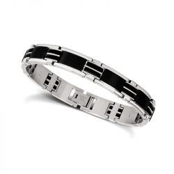 Bracelet homme magnum rochet acier argenté et silicone noir - bracelets-homme - edora - 1