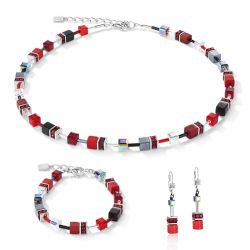 Boucles d'oreilles femme coeur de lion geocube rouge acier inoxydable - pendantes - edora - 2