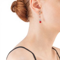 Boucles d'oreilles femme coeur de lion geocube iconic rouge acier inoxydable - pendantes - edora - 1