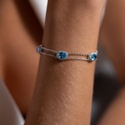Bracelet femme griffe rouge victoria argent 925/1000 et oxydes bleus - bracelets-femme - edora - 2