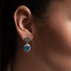 Boucles d'oreilles femme pendantes griffe rouge victoria argent 925/1000 et oxyde bleu 
 - boucles-d-oreilles-femme - edora - 1