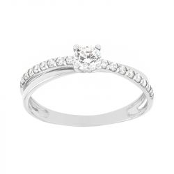 Bague femme solitaire accompagné edora or 375/1000 blanc et oxydes - bagues-femmes - edora - 0