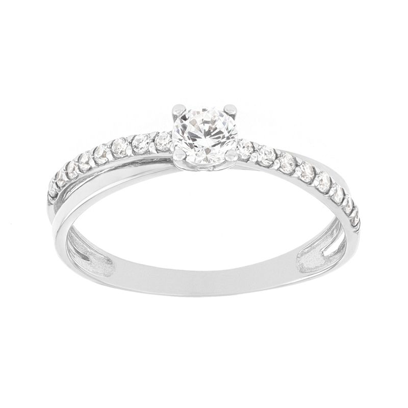 Bague femme solitaire accompagné edora or 375/1000 blanc et oxydes - bagues-femmes - edora