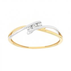 Bague femme trilogie edora or 375/1000 bicolore et oxydes - bagues-femmes - edora - 0