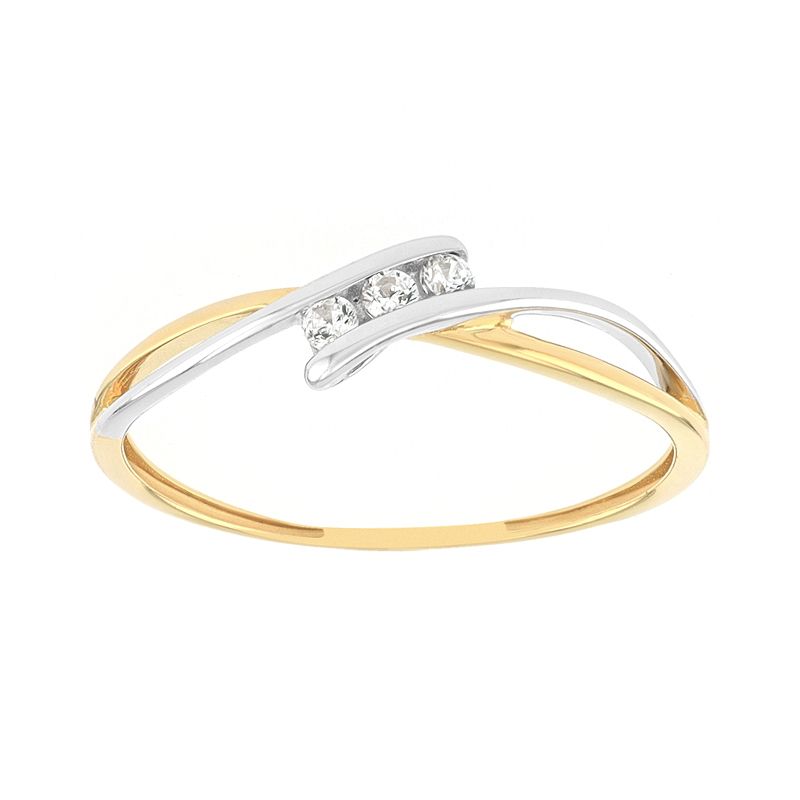 Bague femme trilogie edora or 375/1000 bicolore et oxydes - bagues-femmes - edora