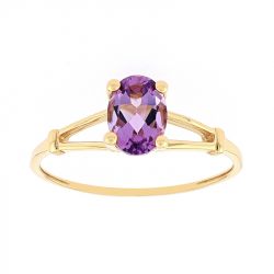 Bague femme solitaire edora or 375/1000 jaune et améthyste - bagues-femmes - edora - 0