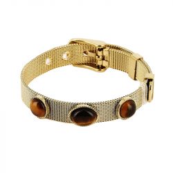 Bracelet femme zag caracas oeil de tigre acier doré - bracelets-femme - edora - 0