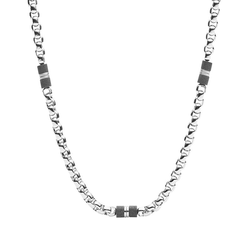 Collier homme fossil acier inoxydable et marbre noir - colliers-homme - edora