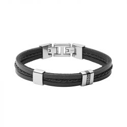Bracelet homme fossil multi-rangs leather essentials cuir noir  - plus-de-bracelets-hommes - edora - 0