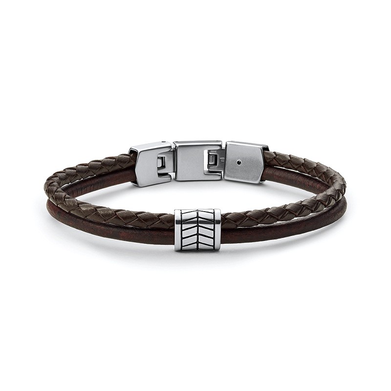 Bracelet Homme FOSSIL HERITAGE En Cuir Brun - Modèle JF04126200, Taille 23cm, Neuf Étiqueté