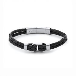 Bracelet homme fossil heritage d-link cuir noir - plus-de-bracelets-hommes - edora - 0
