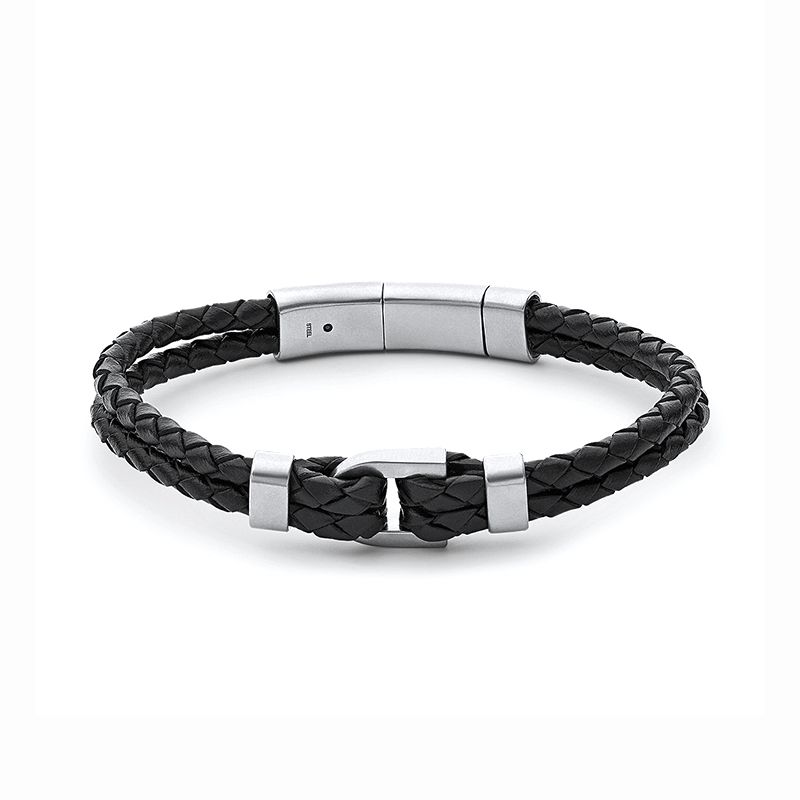 Bracelet homme fossil heritage d-link cuir noir - plus-de-bracelets-hommes - edora