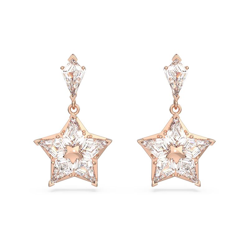 Boucles d'oreilles femme pendantes étoiles swarovski stella métal doré rose et cristaux - boucles-d-oreilles-femme - edora