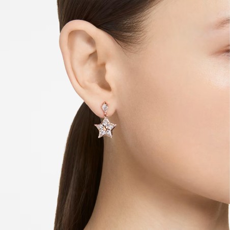 Boucles d'oreilles femme pendantes étoiles swarovski stella métal doré rose et cristaux – boucles d'oreilles femme