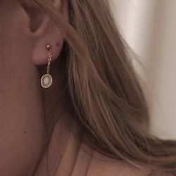 Boucles d'oreilles femme emma & chloÉ hebe or labradorite acier doré - pendantes - edora - 1