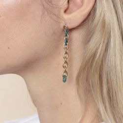Boucles d'oreilles femme emma & chloÉ cygnus or email vert acier doré - boucles-d-oreilles-femme - edora - 2