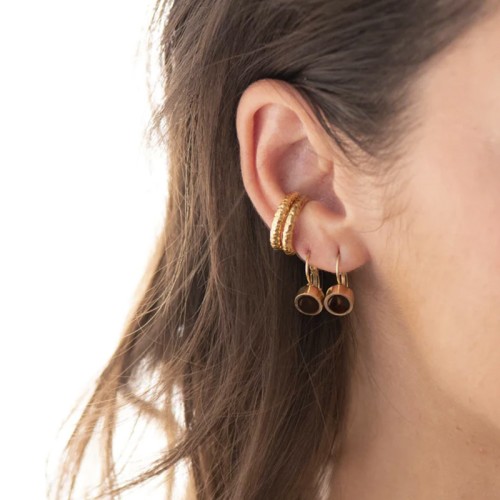 Boucles d'oreilles Femme ZAG LIMA QUARTZ FUMÉ Acier doré