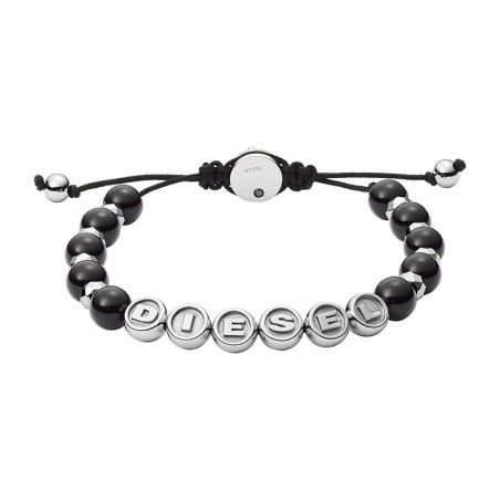 Bracelet Homme DIESEL Acier Argenté et Agates Noires