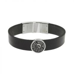 Bracelet Homme DIESEL Cuir Noir et Acier Argenté