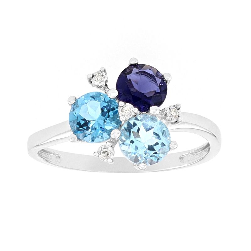 Bague femme edora or 375/1000 blanc, diamants et iolite - bagues-femmes - edora
