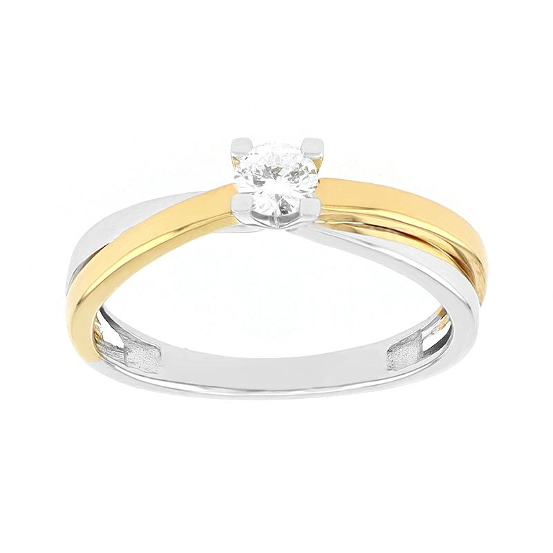 Bague femme solitaire edora or 750/1000 bicolore et diamant - bagues-femmes - edora