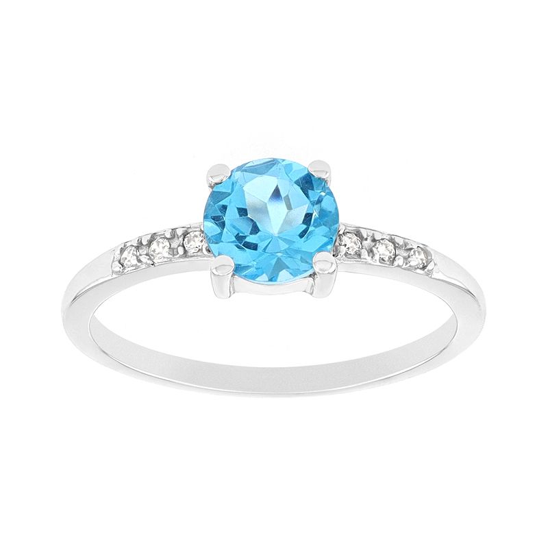 Bague femme solitaire accompagné edora or 375/1000 blanc et topaze - bagues-femmes - edora