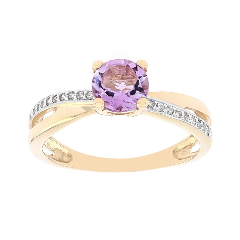 Bague femme solitaire accompagné edora or 375/1000 jaune et améthyste - bagues-femmes - edora