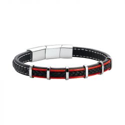 Bracelet Homme JOURDAN KESSEL Cuir Noir et Rouge