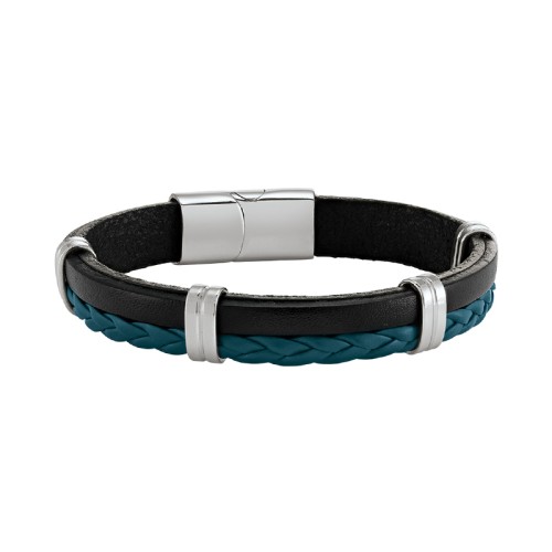 Bracelet Homme JOURDAN PAROS Cuir Noir et Bleu