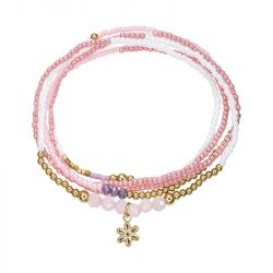 Bracelet Femme GO MADEMOISELLE Pierres Naturelles Roses et Acier Doré