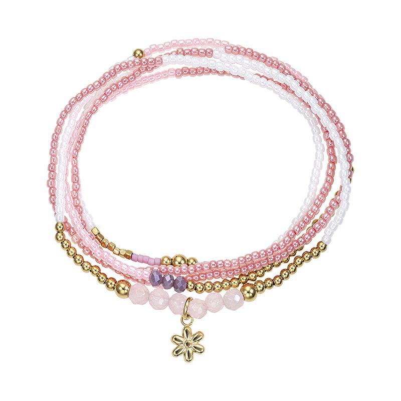 Bracelet femme go mademoiselle pierres naturelles roses et acier doré - bracelets-femme - edora