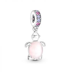 Charm femme pandora pendant tortue de mer rose en verre de murano argent 925/1000 - charms - edora - 0