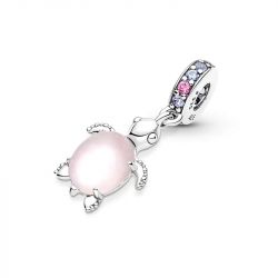 Charm femme pandora pendant tortue de mer rose en verre de murano argent 925/1000 - charms - edora - 1