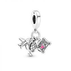 Charm femme pandora avion, globe, & valise argent 925/1000 - charms - edora - 0