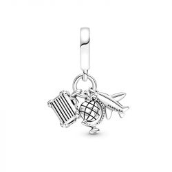 Charm femme pandora avion, globe, & valise argent 925/1000 - charms - edora - 1