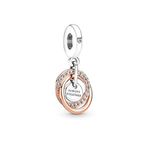 Charm Femme PANDORA PENDANT CERCLES MA FAMILLE POUR TOUJOURS Argent 925/1000 Doré Rose 14 carats