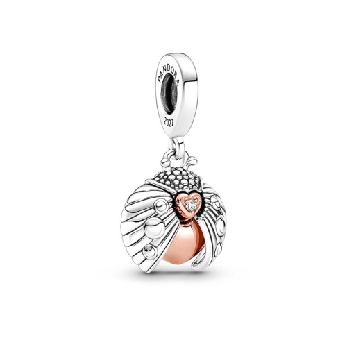 Charm Femme PANDORA PENDANT COCCINELLE & COEUR CLUB 2022 Argent 925/100 Doré Rose 14 Carats