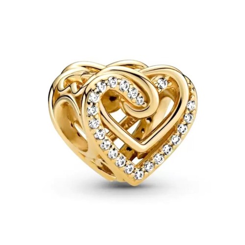 Charm Femme PANDORA CŒURS ENTRELACÉS SCINTILLANT Doré 14 Carats