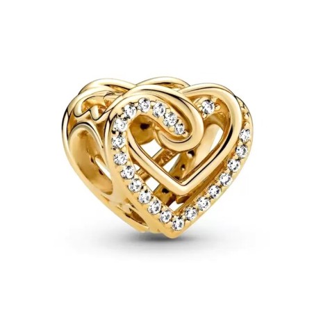 Charm femme pandora cœurs entrelacés scintillant doré 14 carats – charms