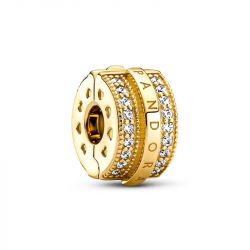 Charm femme pandora clip lignes pavÉ & logo scintillant doré 14 carats - accueil - edora - 0