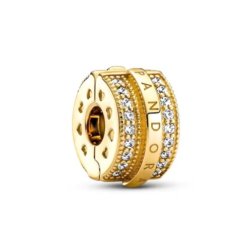 Charm Femme PANDORA CLIP LIGNES PAVÉ & LOGO SCINTILLANT Doré 14 Carats