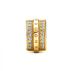 Charm femme pandora clip lignes pavÉ & logo scintillant doré 14 carats - accueil - edora - 1